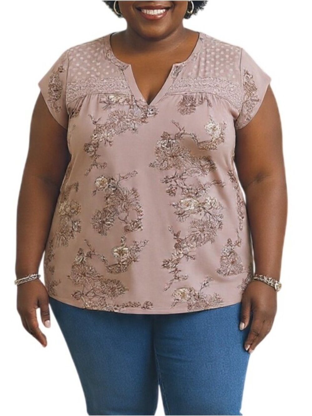 Cloth & Bloom Top Size 2X Floral Print Lace Detail Sleeveless Mauve Boho Blouse